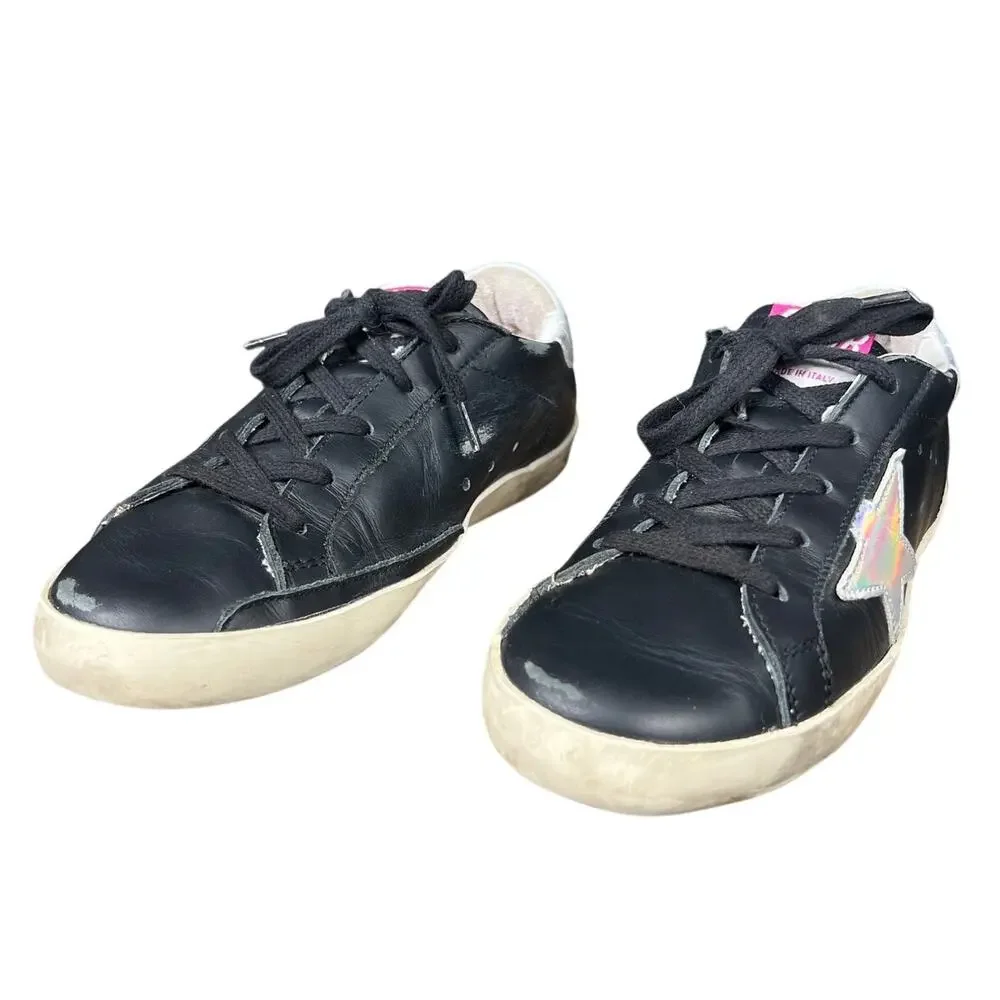 Golden Goose Kids Black Leather Holographic Star Sneaker Size 33 US 1.5